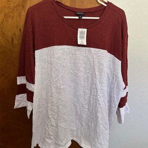 Baseball/slub jersey color-block tee with lace inset in back!